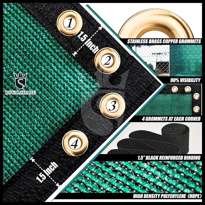 Royal Shade Custom Size 5' x 32' Green Fence Privacy Screen Windscreen Cover Netting Mesh Fabric Cloth - Cable Zip Ties Included (We Make Custom Size)
