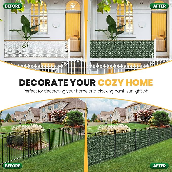 KASZOO Artificial Ivy Privacy Fence Screen, 100x40 in, 10 Pack, Green, Plastic & Polypropylene, Garden Style