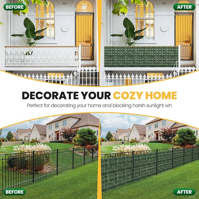 Artificial Ivy Privacy Fence Screen,240X40 in Privacy Fence Panels Balcony Privacy Screen Faux Ivy Hedge Vine Leaf Greenery Backdrop Privacy Screen Outdoor for Patio,Balcony, Garden, Backyard