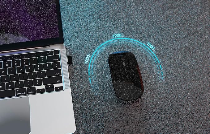 AIKOKOK Wireless Bluetooth Mouse, Rechargeable, Dual Mode Bluetooth 5.2 & 2.4G USB, LED Lights, Slim, Silent, Portable Computer Mouse for Laptop, PC, MacBook, iPad, Tablet (Bright Black)