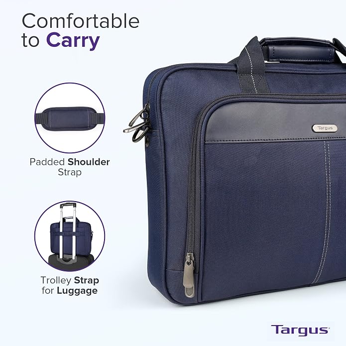 Targus Classic Slim Laptop Bag - Ergonomic Briefcase and Messenger Bag - Spacious Foam Padded for Laptops and Under
