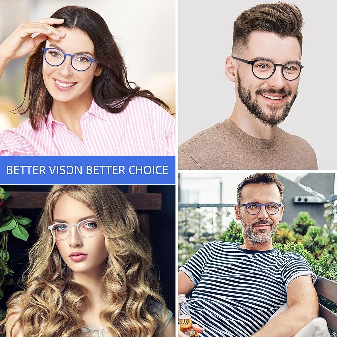 Reading Glasses Blue Light Blocking - Spring Hinges Round Eyeglasses for Men Women,4 Pairs Mix Color Anti Glare Filter Lightweight Readers with Pouches (4 Pairs Mix Color, 1.25)