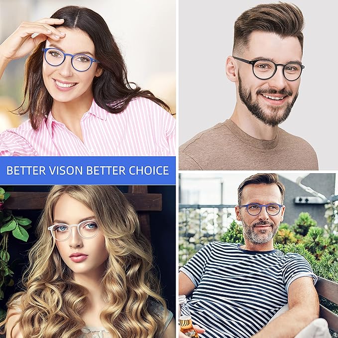 Reading Glasses Blue Light Blocking - Spring Hinges Round Eyeglasses for Men Women,4 Pairs Mix Color Anti Glare Filter Lightweight Readers (4 Pairs Mix Color, 2.75)
