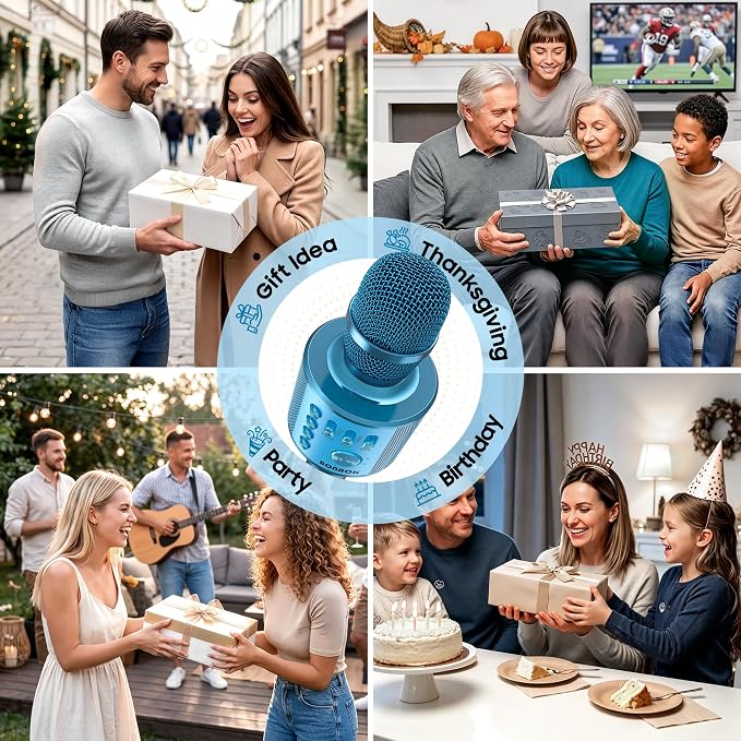 BONAOK Wireless Bluetooth Karaoke Microphone,3-in-1 Portable Handheld Karaoke Mic Speaker Machine Birthday Home Party for PC or All Smartphone (Q37 Blue)