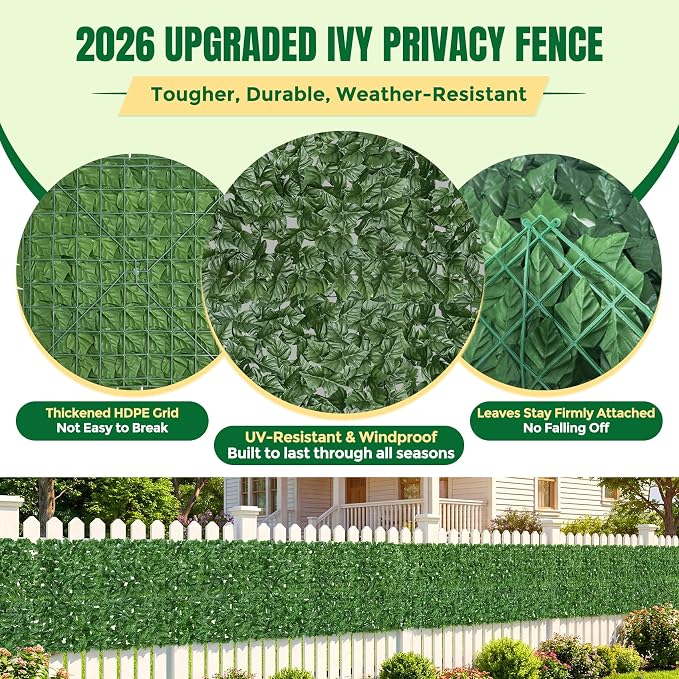 KASZOO Artificial Ivy Privacy Fence Screen - 120x40in Artificial Faux Privacy Fence Panel Artificial Green Wall Balcony Privacy Screen Decoration for Patio, Balcony, Wall, Backyard Indoor Outdoor