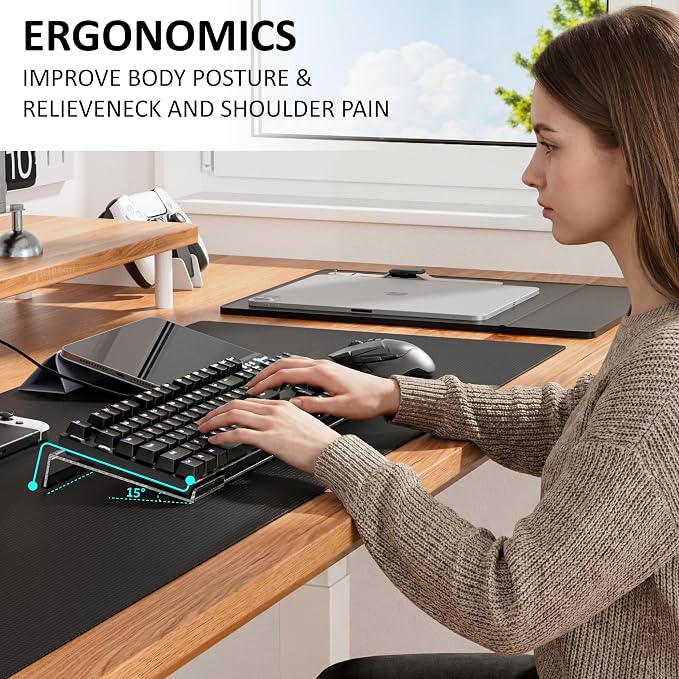 Egchi Computer Keyboard Stand PC Keyboard Stand, Acrylic Tilted Keyboard Stand for Ergonomic Typing Clear Keyboard Tray for Easy Typing and Working, Keyboard Holder with Silicone Non-Slip Case