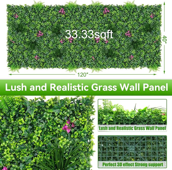 Artificial Grass Wall Roll Panels, 40"x120"(33.33 SQFT) Greenery Backdrop with Mint Plant Leaves, UV-Anti Fake Greenery Plant Boxwood Panels for Outdoor Patio Garden Green Wall Decor