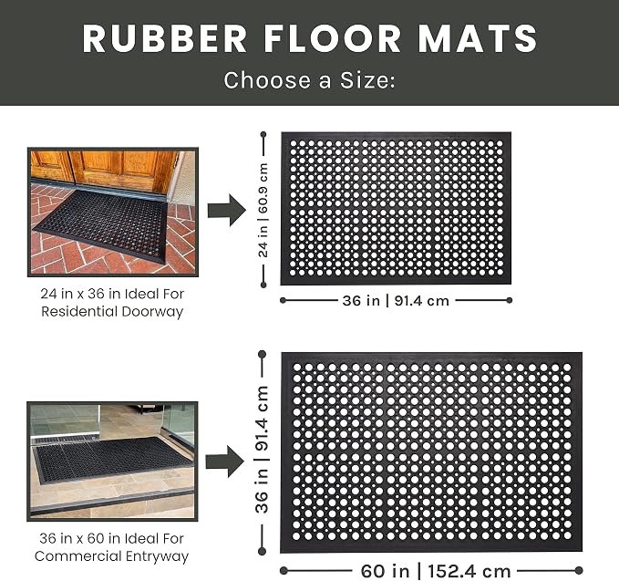 Envelor Anti Fatigue Mat Rubber Floor Mats Door Mat Non Slip Drainage Mat for Entryway, Kitchen, Restaurant, Garage, Heavy Duty Use Doormat, Commercial Floor Mat Industrial 36 x 60 Inches