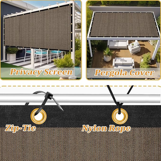 Shade&Beyond Customized Size 9' X 10' Shade Cloth with Grommets, 90% UV Protection UV Protection Mesh Tarp Sun Screens for Patio GN01, Mocha