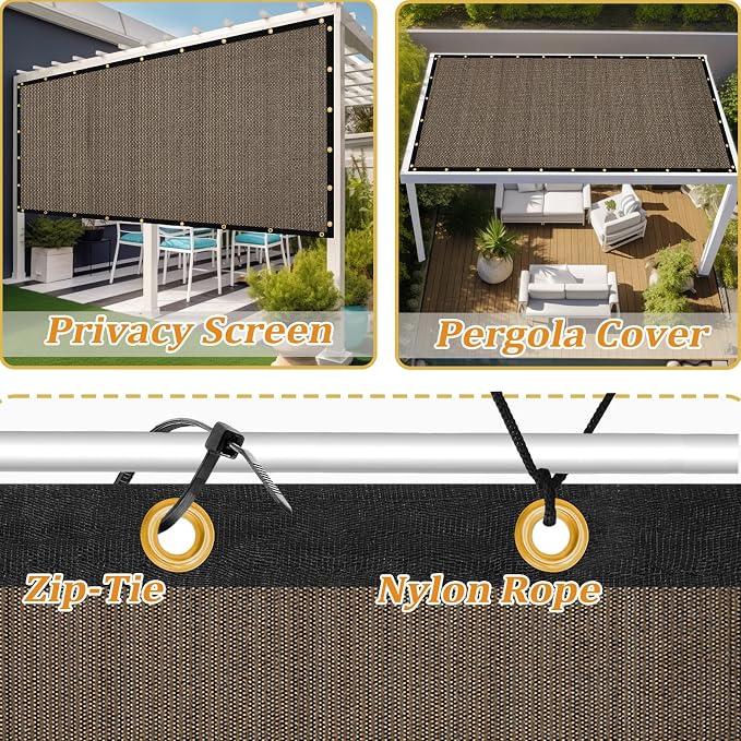 Shade&Beyond Customized Size 4' X 21' Shade Cloth with Grommets, 90% UV Protection UV Protection Mesh Tarp Sun Screens for Patio GN01, Mocha