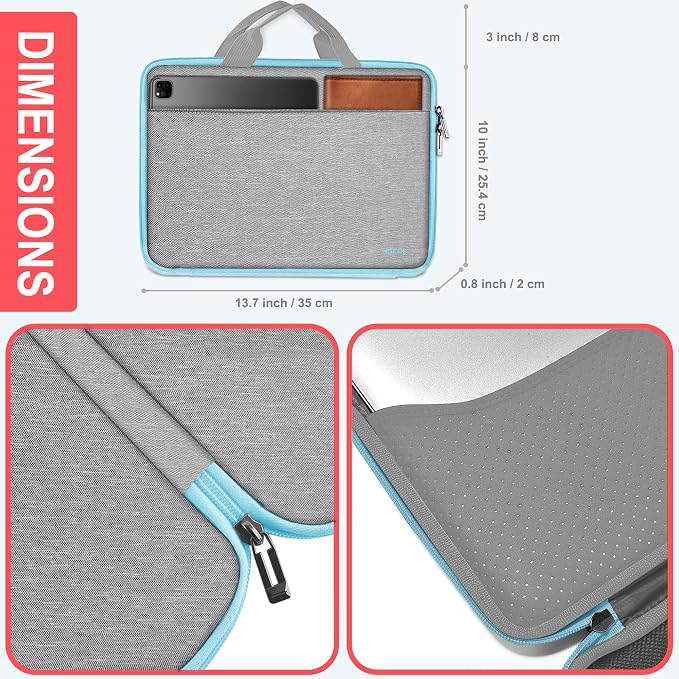 Hseok Laptop Case 13.3-14 inch Sleeve, TSA Computer Handbag Water-Resistant and Shockproof Bag Compatible with MacBook Pro/Neo 14", Mac Air/Pro 13.3" and 13"-14" Notebooks Chromebooks,Light Gray-Blue