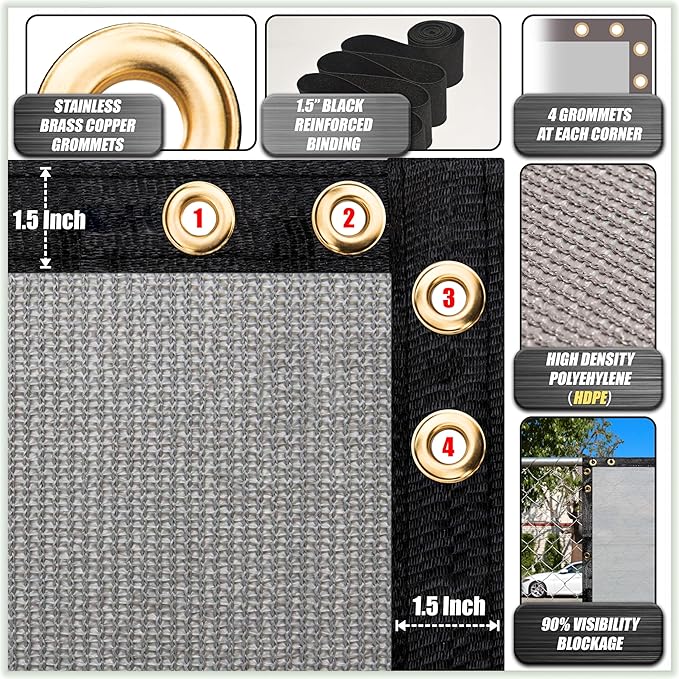 ColourTree Customized Size Fence Screen Privacy Screen Grey 5' x 199' - Commercial Grade 170 GSM - Heavy Duty - 3 Years Warranty - Cable Zip Ties Included