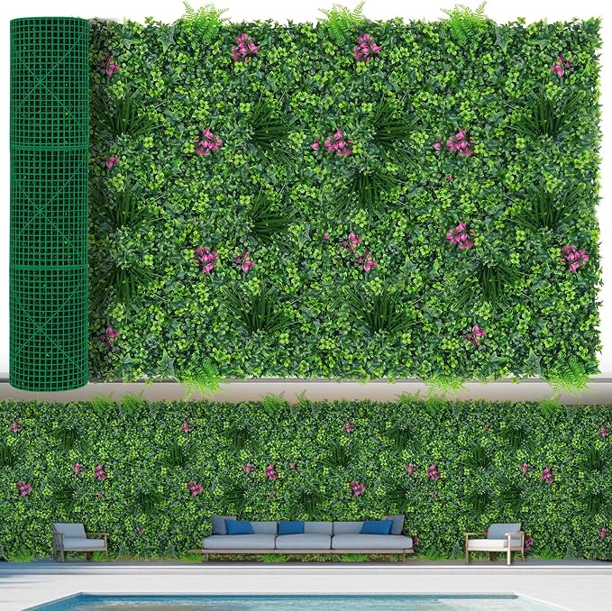 Artificial Grass Wall Roll Panels, 60"x120"(50 SQFT) Greenery Backdrop with Mint Plant Leaves, UV-Anti Fake Greenery Plant Boxwood Panels for Outdoor Patio Garden Green Wall Decor