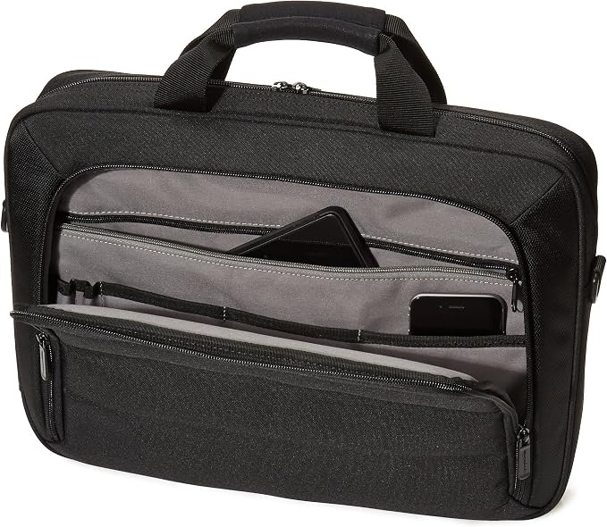 Amazon Basics 15.6 inch Laptop and Tablet Case Shoulder Bag with Compartments and Front Pocket, Black
