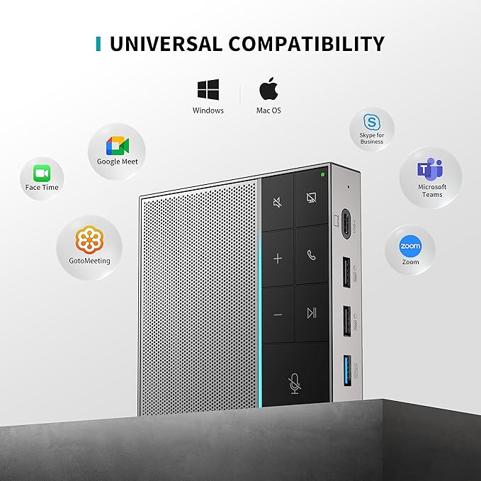 HiDock Conference Speaker and Microphone with Mute/Project, Enhanced Voice Pickup & Full Duplex Noise Cancelling Speakerphone, Omnidirectional USB C Speaker for Home Office Meeting-Grey