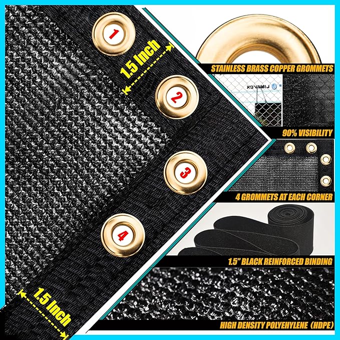 ShadeMart 6' x 182' Fence Privacy Screen Black Heavy Duty 170 GSM Fencing Mesh Shade Net with Grommets & Zip Ties, 90% Blockage Fence Screen for Balcony Yard Outdoor Garden Pool (We Customize Size)