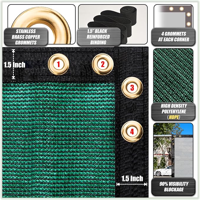 ColourTree Customized Size Fence Screen Privacy Screen Green 5' x 1' - Commercial Grade 170 GSM - Heavy Duty - 3 Years Warranty - Cable Zip Ties Included