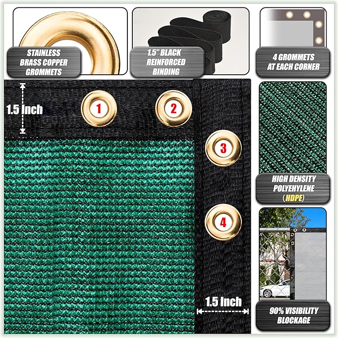 ColourTree Customized Size Fence Screen Privacy Screen Green 5' x 23' & Commercial Grade 170 GSM - Heavy Duty - 3 Years Warranty - Cable Zip Ties Included