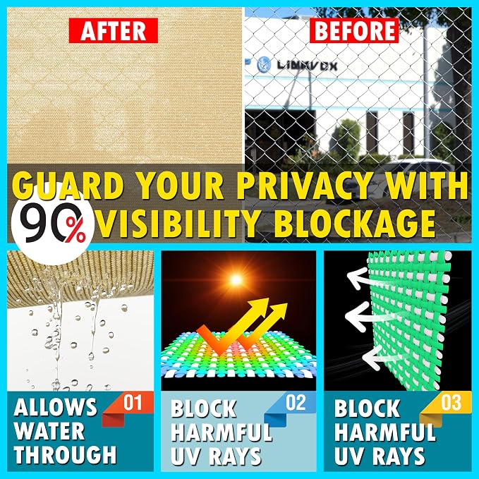 ShadeMart 6' x 76' Fence Privacy Screen Beige Heavy Duty 170 GSM Fencing Mesh Shade Net with Grommets & Zip Ties, 90% Blockage Fence Screen for Balcony Yard Outdoor Garden Pool (We Customize Size)