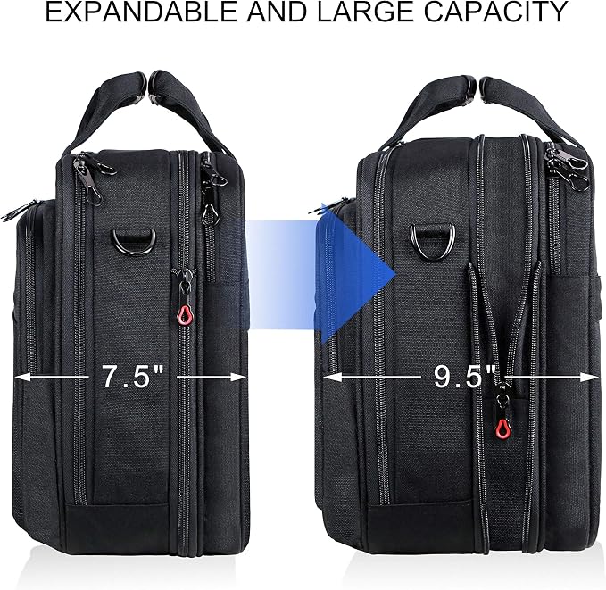 KROSER Laptop Bag Premium Laptop Briefcase Fits Up to 17.3 Inch Laptop Expandable Water-Repellent Shoulder Messenger Bag Computer Bag with RFID Pockets for Travel/Business/Men/Women-Black