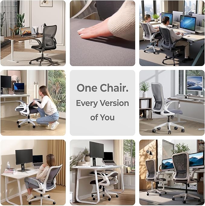 Tervo Model U | Folding Office Chair for Small Spaces | Gaming Chair for Adults & Kids | Ergonomic Mesh Computer Chair for Bedroom | Foldable Desk Chair for Home Work (White & Grey)