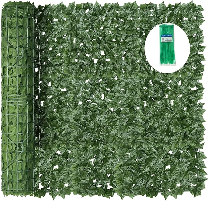 KASZOO Artificial Ivy Privacy Fence Screen - 140''(L) x 60''(W) Faux Greenery Wall Panels for Outdoor Privacy, Balcony, Patio, Backyard, Fence Decor, Realistic Green Leaves for Wall or Garden Use