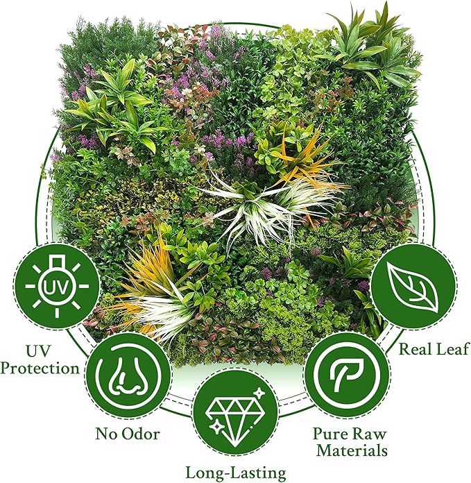 ODTORY Artificial Greenery Grass Wall Panels: 20''x 20'' 16P UV-Anti Faux Ivy Privacy Fence Screen Backdrop Boxwood Vine Leaf Hedges for Patio, Balcony, Garden, Backyard Green Decor