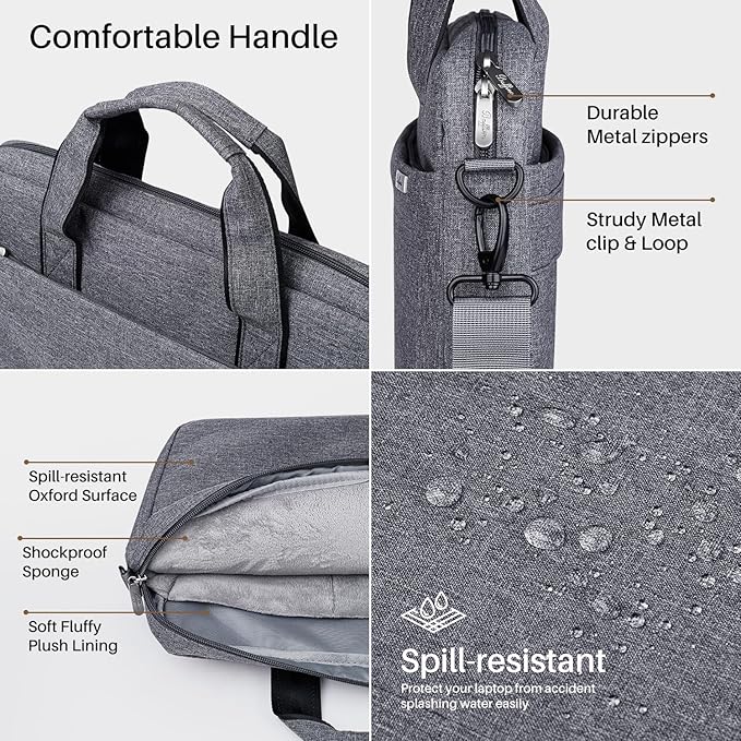 BAFFINA 15.6 16 Inch Laptop Shoulder Bag for Men Women,Waterproof Computer Carrying Case Messenger Bag with Strap,Laptop Briefcase for 14-15-16 Inch MacBook/Chromebook/Notebook Hp Dell Acer Asus,Grey