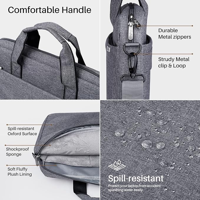 BAFFINA 17 17.3 Inch Laptop Shoulder Bag for Men Women,Waterproof Computer Carrying Case Messenger Bag with Strap for 17"-18" HP Dell,Laptop Briefcase for Office business Travel College School,Grey