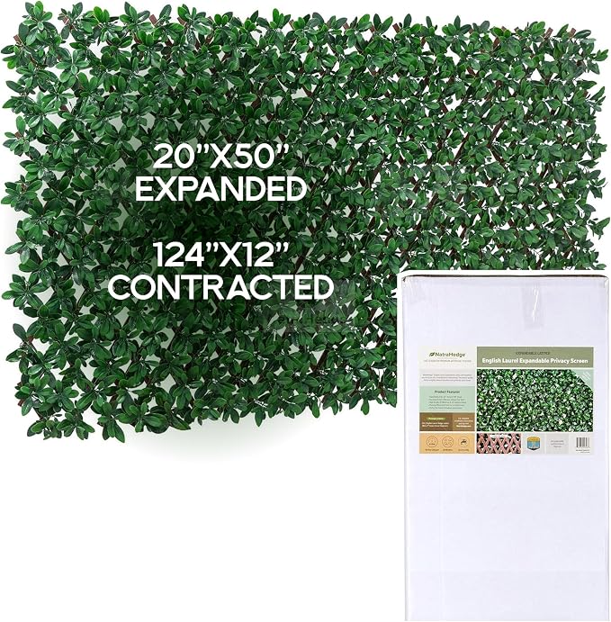 NatraHedge 20''X50'' Artificial Privacy Grass Wall Decor, Ficus Leaf, Faux Trellis, Expandable Lattice Panels for Indoor, Outdoor, Garden and Balcony Greenery Wall Fence Screen