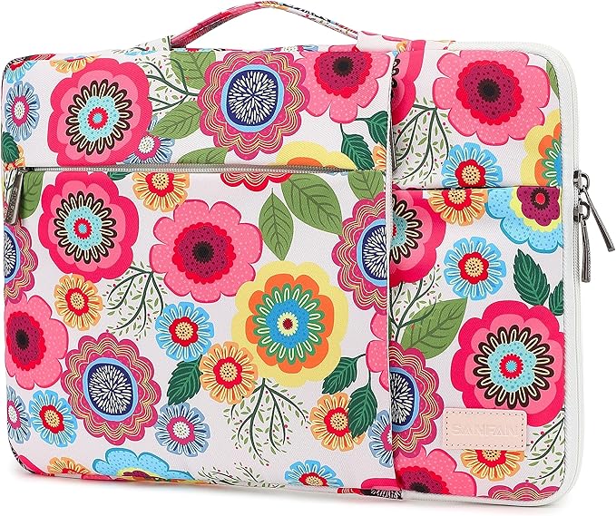 360° Protective Laptop Sleeve Case Bag with 3 Pockets,Handle,Luggage Strap for MacBook Pro 14 inch and 14 inch-14.4 inch Screen Laptop (Flowers)