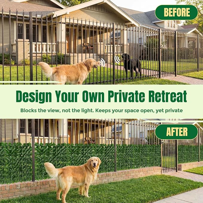 KASZOO Artificial Ivy Privacy Fence Screen - 120''(L) x 40''(W) Faux Greenery Wall Panels for Outdoor Privacy, Balcony, Patio, Backdrop, Fence Decor,Realistic Green Leaves for Wall or Garden Use