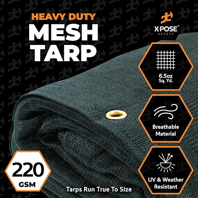 Xpose Safety Heavy Duty Green Mesh Tarp 20' x 40' – 70% Sunblock Shade Cloth with Grommets for Garden, Fence, Privacy Screen, Canopies, Dump Trucks, Pool Cover – Tear & Weather Resistant