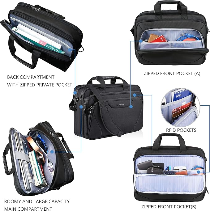 KROSER Laptop Bag Premium Laptop Briefcase Fits Up to 17.3 Inch Laptop Expandable Water-Repellent Shoulder Messenger Bag Computer Bag for Travel/Business/Men/Women-Black