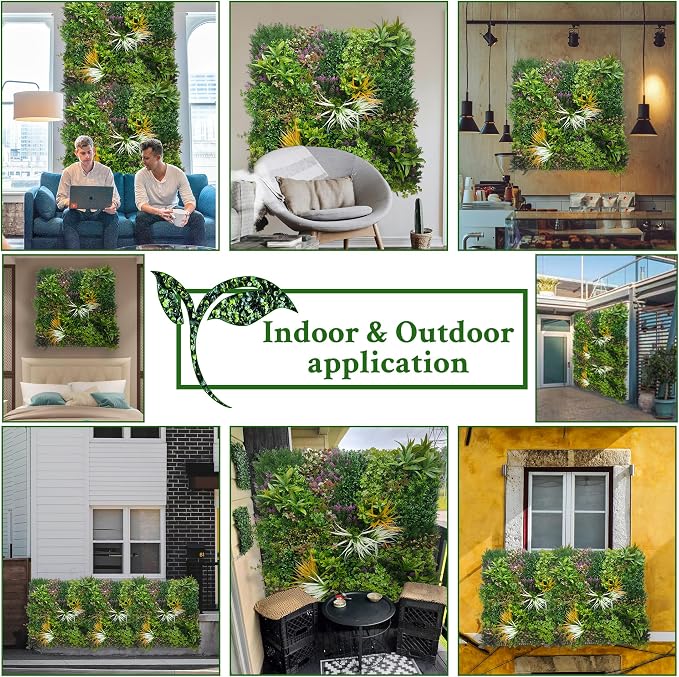 ODTORY Artificial Greenery Grass Wall Panels: 80" x 120" UV-Anti Faux Greenery Ivy Privacy Fence Screen Backdrop Boxwood Vine Leaf Hedges for Patio, Balcony, Garden, Green Decor