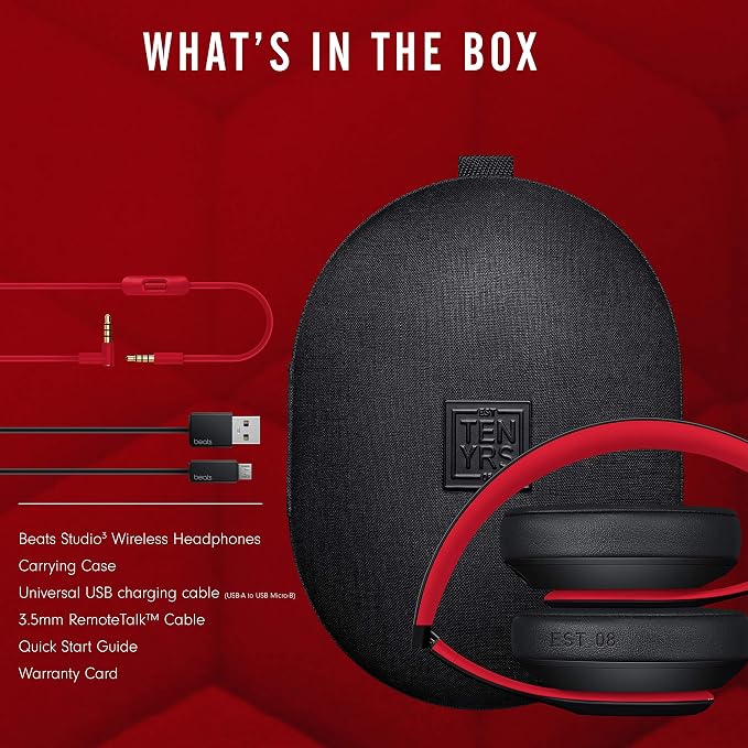 Beats Studio3 Decade Collection Wireless Over-Ear Headphones - Defiant Black/Red (Renewed)