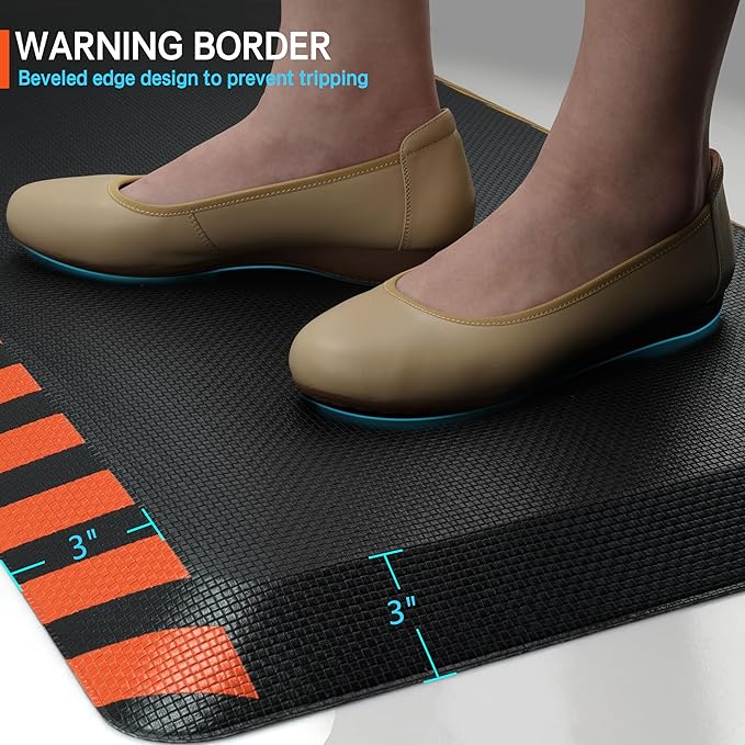 FEATOL Anti Fatigue Mat Industrial, Ergonomic Standing Floor Mat for Work for Stand -Safety Support for Leg & Back Pain(Orange Border, 20" x 59", 1PC)