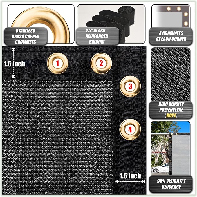 ColourTree Customized Size Fence Screen Privacy Screen Black 5' x 39' - Commercial Grade 170 GSM - Heavy Duty - 3 Years Warranty - Cable Zip Ties Included