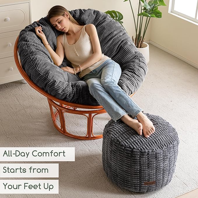 HIGOGOGO Pouf Ottoman Stuffed Round Modern Foam Filled Foot Rest Poufs for Living Room Chair Decorative 26 X 18 Inches Boho Relax Stool for Wedding Christmas Party, Dark Grey
