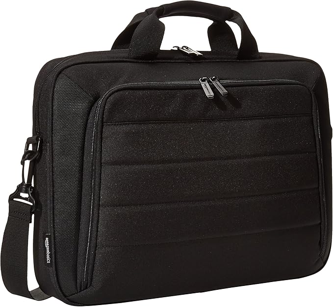 Amazon Basics 15.6 inch Laptop and Tablet Case Shoulder Bag with Compartments and Front Pocket, Black