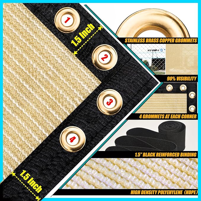 ShadeMart 6' x 76' Fence Privacy Screen Beige Heavy Duty 170 GSM Fencing Mesh Shade Net with Grommets & Zip Ties, 90% Blockage Fence Screen for Balcony Yard Outdoor Garden Pool (We Customize Size)