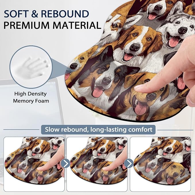 Wrist Rest Mouse Pad and Keyboard Support Set,Cute Dog 3 in 1 Ergonomic Memory Foam Mousepad with Non Slip Base, Gaming Mouse Pad for Office and Home