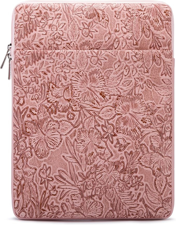 Kinmac 360° Protective Vertical Laptop Sleeve Case Cover Bag (Pink Flower PU, 15 inch-15.6 inch)