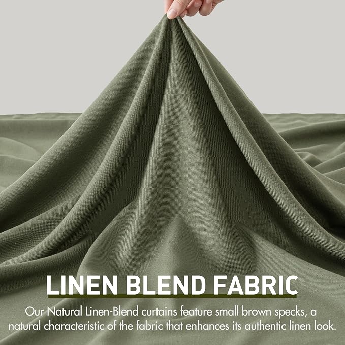 Memory Trained Pinch Pleated Curtains 108 Inches Long, Linen Pinch Pleat Sheer Curtains with Ring Hooks&Clips for Track System Living Room, Oliver Green Light Filtering Privacy Curtain 2 Panel Set