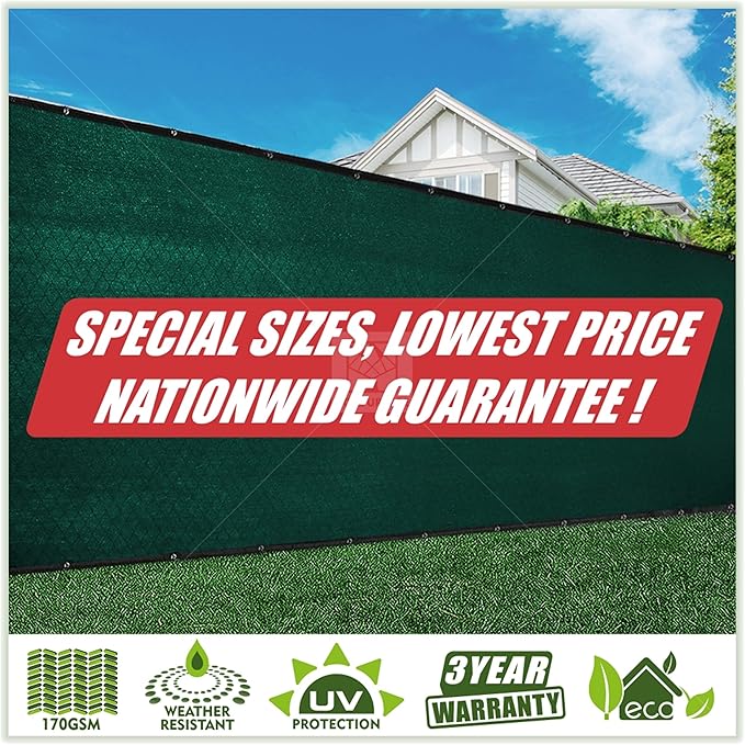 ColourTree 8' x 50' Green Fence Privacy Screen Windscreen Cover Fabric Shade Tarp Netting Mesh Cloth - Commercial Grade 170 GSM - Heavy Duty - 3 Years Warranty (We Make Custom Size)