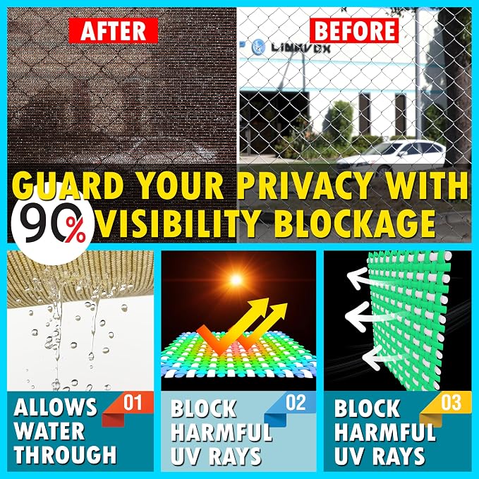 ShadeMart 6' x 80' Fence Privacy Screen Brown Heavy Duty 170 GSM Fencing Mesh Shade Net with Grommets & Zip Ties, 90% Blockage Fence Screen for Balcony Yard Outdoor Garden Pool (We Customize Size)