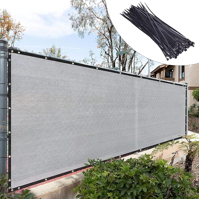 Royal Shade Custom Size 5' x 187' Grey Fence Privacy Screen Windscreen Cover Netting Mesh Fabric Cloth - Cable Zip Ties Included (We Make Custom Size)