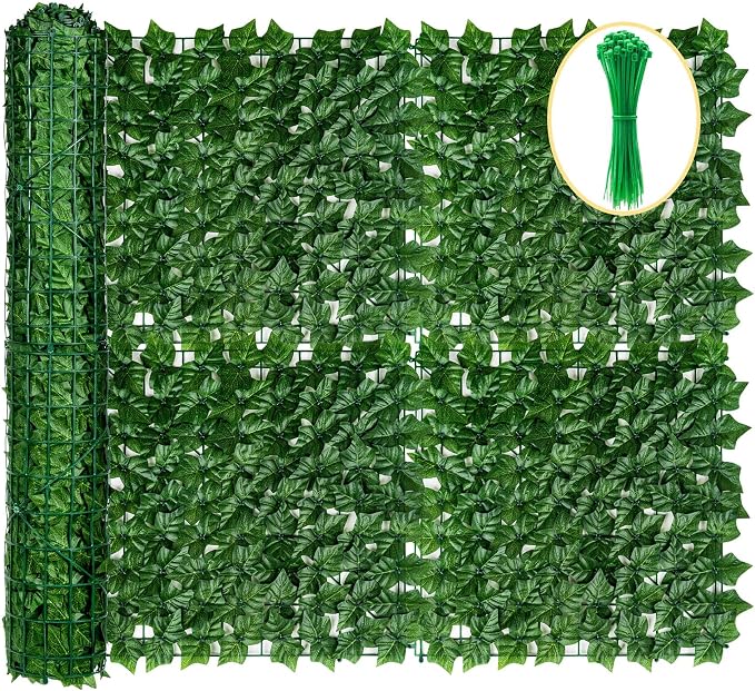 KASZOO Artificial Ivy Privacy Fence Screen - 120''(L) x 40''(W) Faux Greenery Wall Panels for Outdoor Privacy, Balcony, Patio, Backdrop, Fence Decor,Realistic Green Leaves for Wall or Garden Use