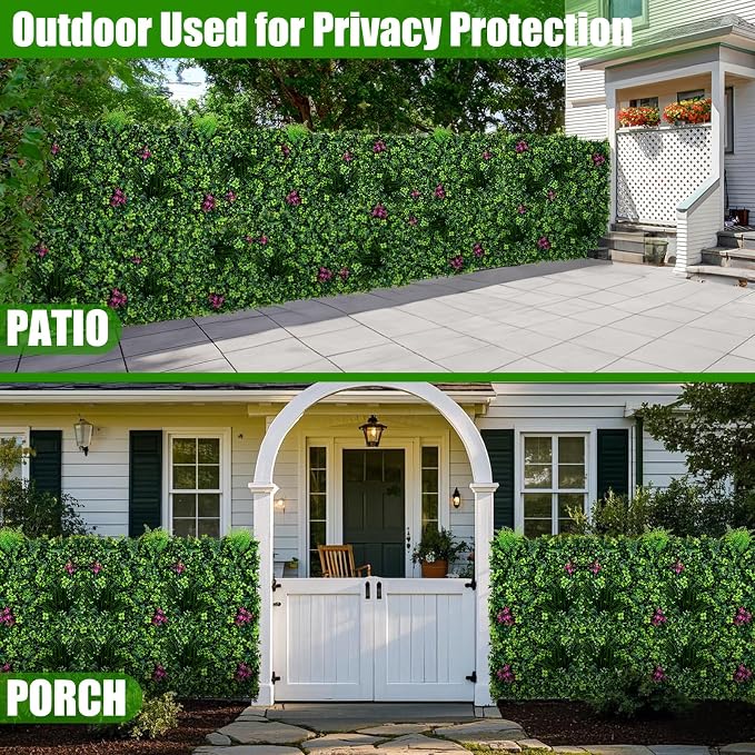 Artificial Grass Wall Panels, 20"x20" 6pcs Greenery Backdrop with Mint Plant Leaves, UV-Anti Fake Greenery Plant Boxwood Panels for Privacy Fence Screen, Outdoor Green Wall Decor for Patio Garden