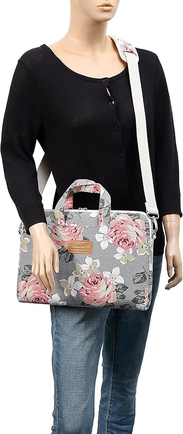 canvaslife Grey Rose Pattern Laptop Shoulder Messenger Bag, 15 inch | 14-15.6 inch Fit